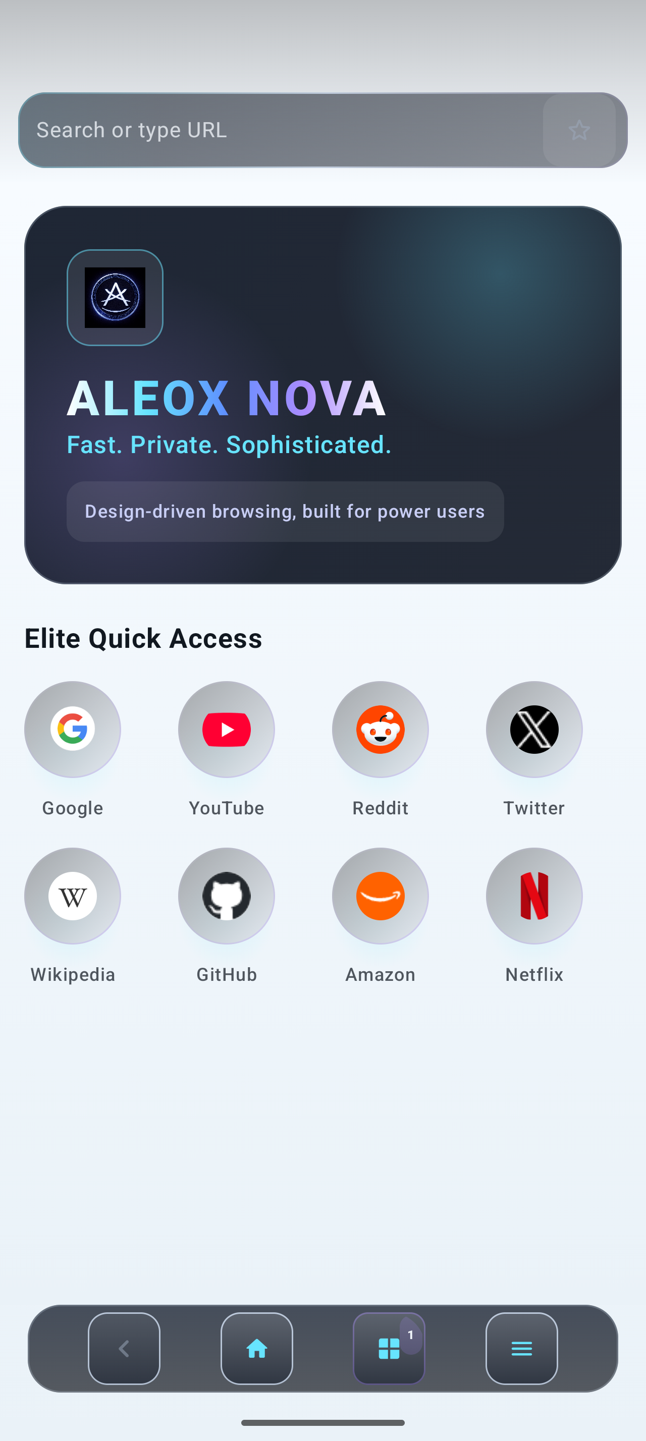 الواجهة الرئيسية الفعلية لمتصفح ALEOX NOVA